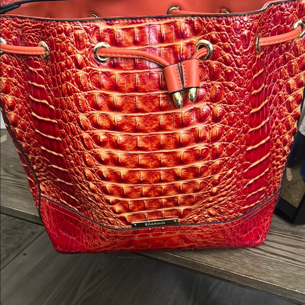 Brahmin Fiery Red Croc-Embossed Shoulder Bag